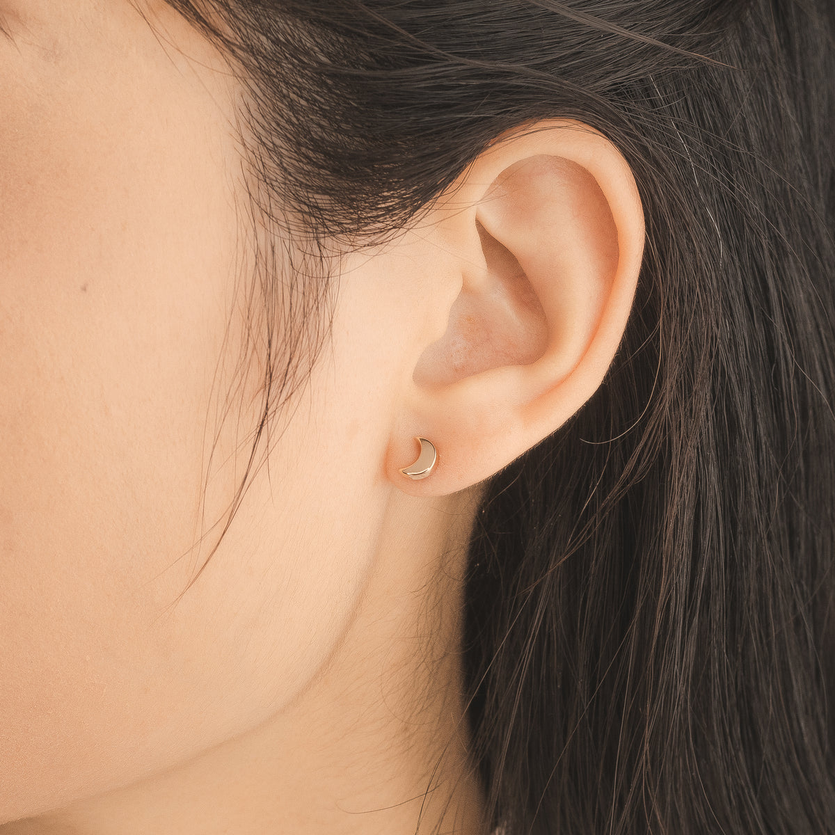 Mini Moon Stud Earrings in 10K Yellow Gold