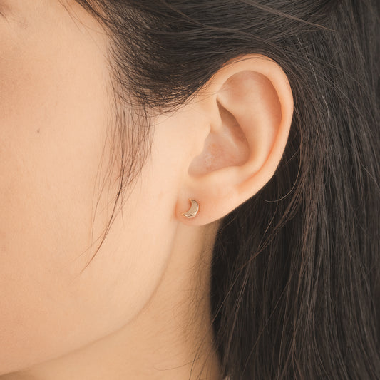 Mini Moon Stud Earrings in 10K Yellow Gold