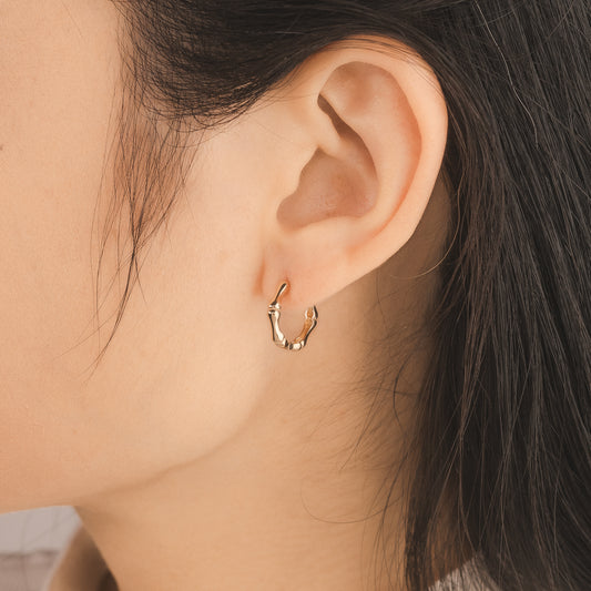 Bamboo Hoop Earrings in 10K Yellow Gold