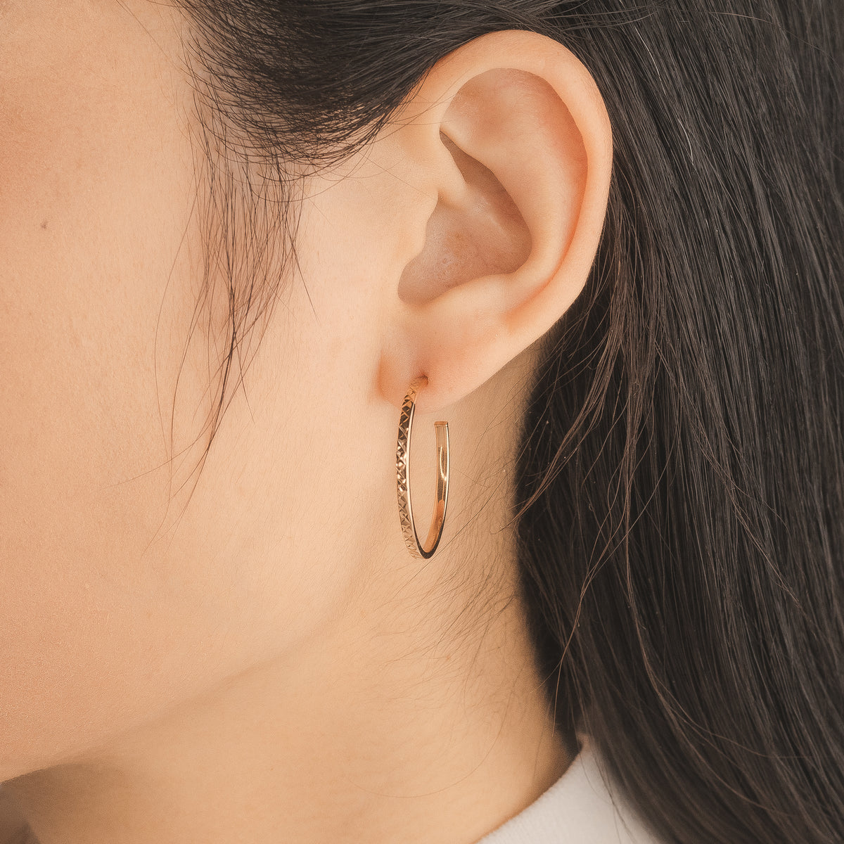 Diamond Cut Hoop Stud Earrings in 10k Yellow Gold
