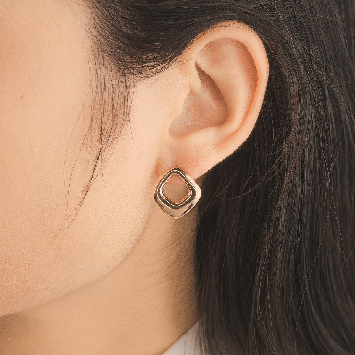 Cushion Shape Stud Earrings in 10K Yellow Gold