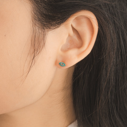 Evil Eye Enamel Finish Stud Earrings in 10K Yellow Gold
