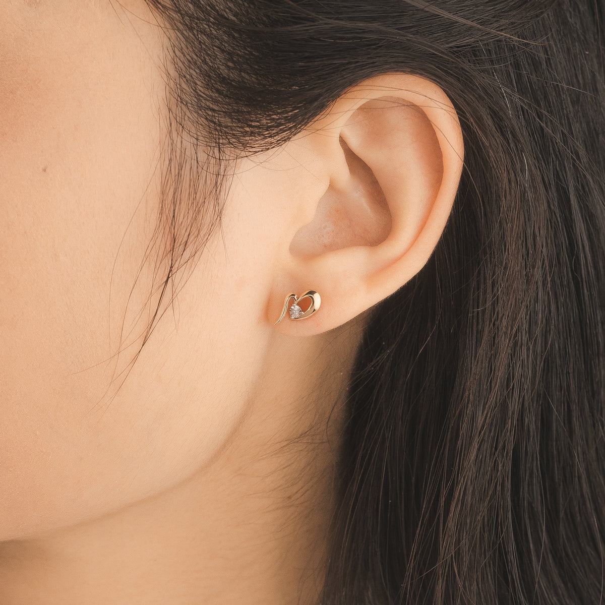 Diamond Heart Stud Earrings in 10K Yellow and White Gold (0.02 ct tw)