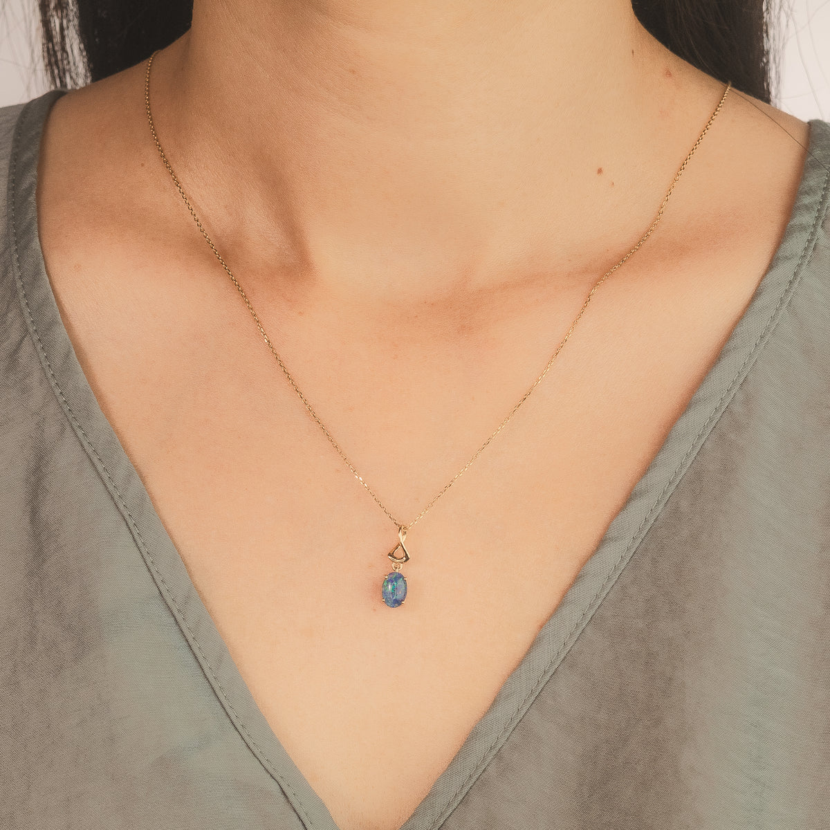 Triplet Opal Necklace in 10K Yellow Gold