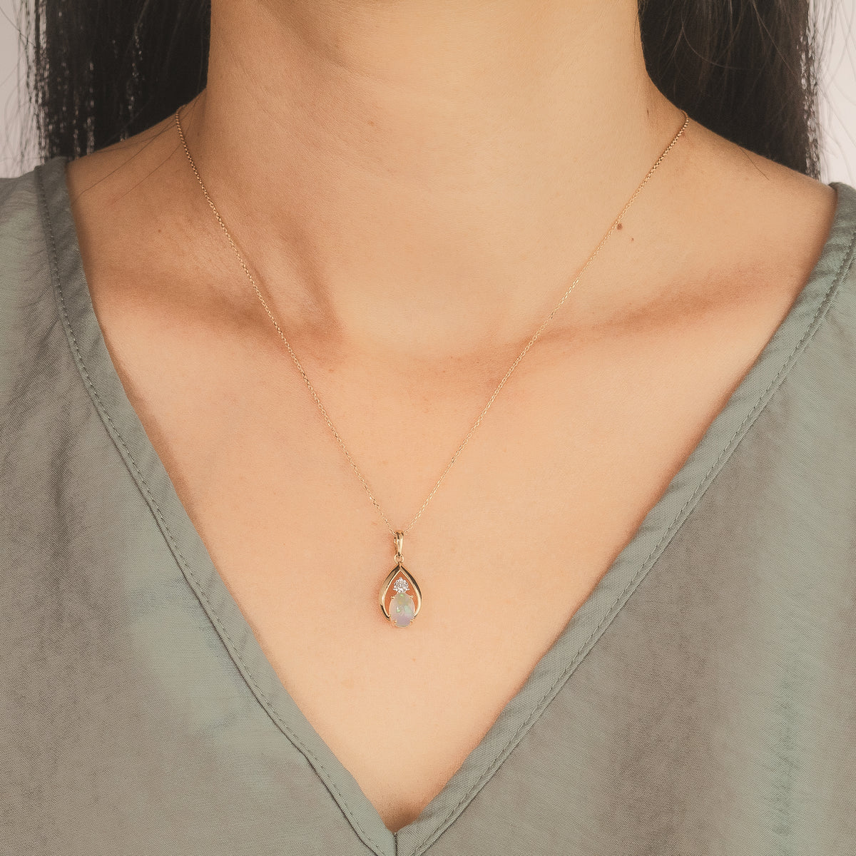 Opal Necklace with Diamond Accent in 10K Yellow Gold