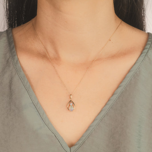 Opal Necklace with Diamond Accent in 10K Yellow Gold