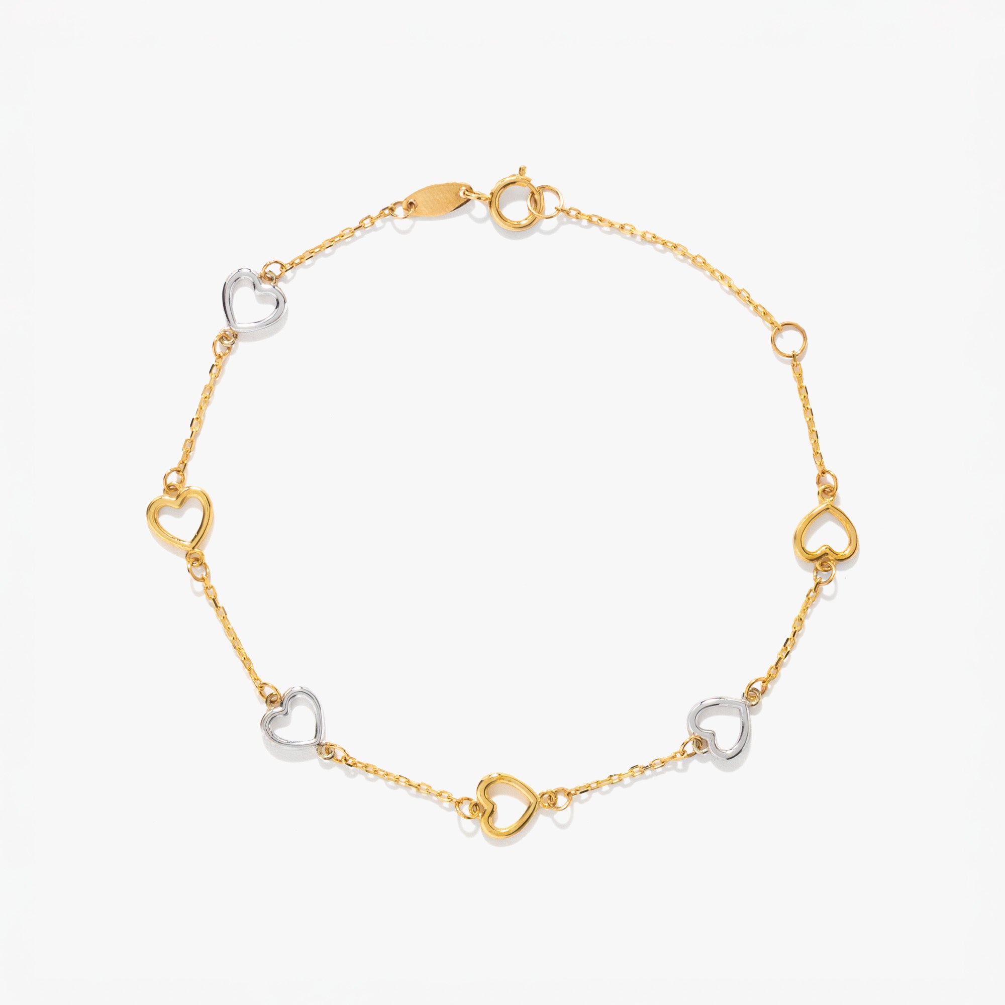 Heart Link Bracelet in 10K Yellow and White Gold