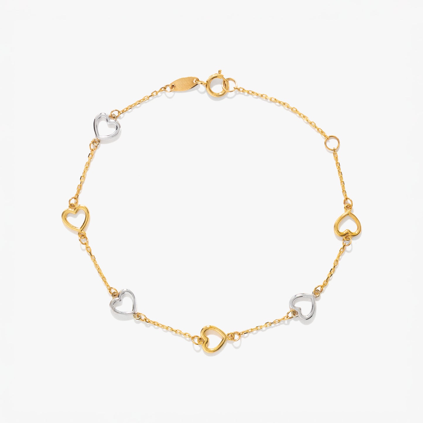 Heart Link Bracelet in 10K Yellow and White Gold