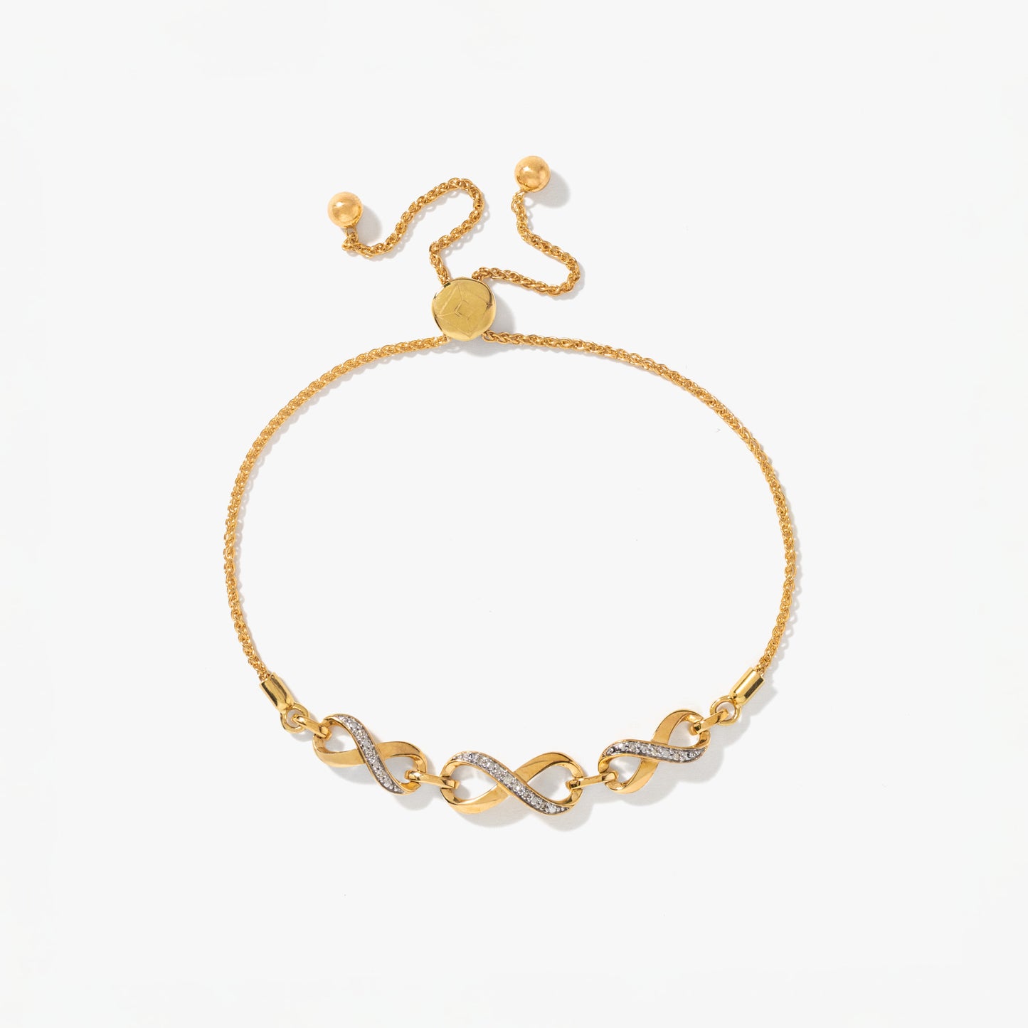Infinity Bolo Style Bracelet in 10K Yellow Gold (0.05 ct tw)