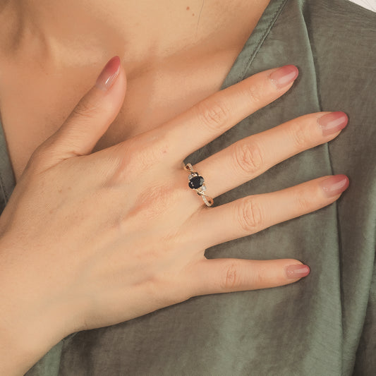 Sapphire Ring With Diamond Accents in 10K Yellow Gold