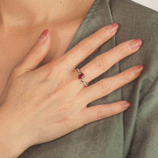 Ruby Ring With Diamond Accents in 10K Yellow Gold