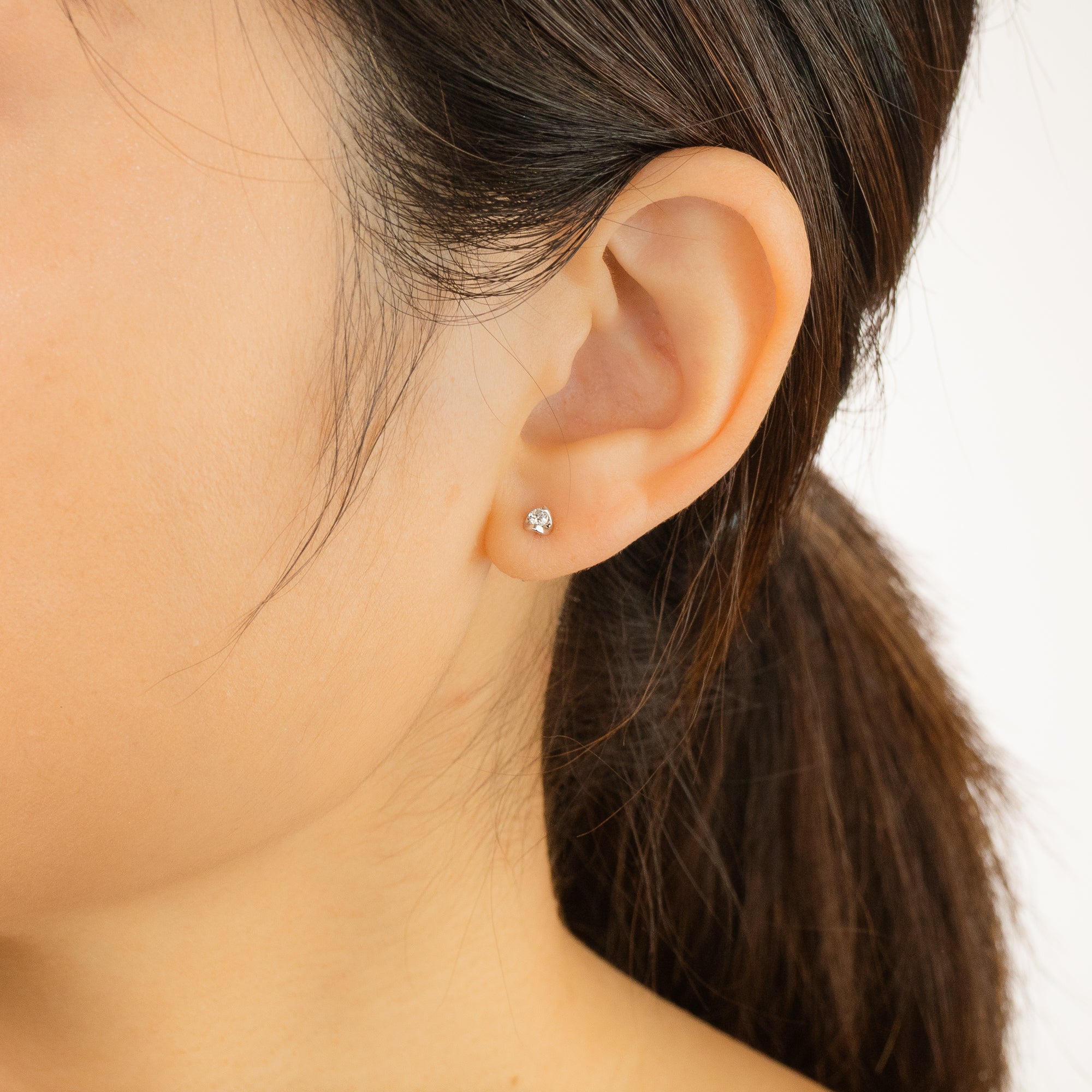 Tension Set Solitaire Lab Grown Diamond Stud Earrings in 14K White Gol