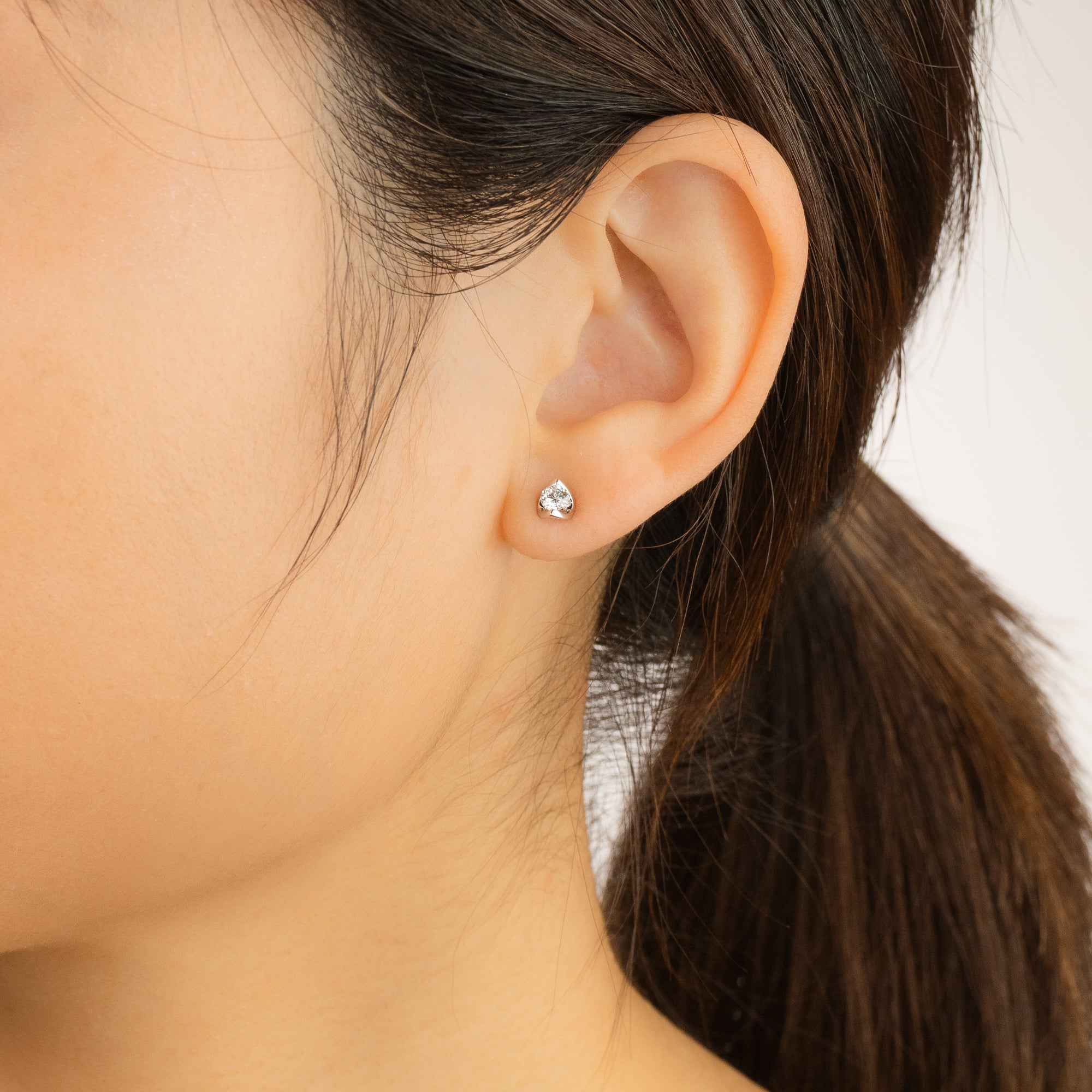 Crescent Set Lab Grown Diamond Stud Earrings in 14K White Gold (0.30ct