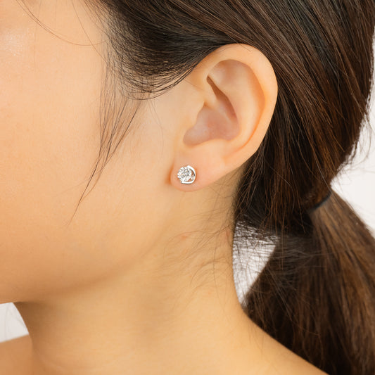 Tension Set Solitaire Lab Grown Diamond Stud Earrings in 14K White Gold (1.00 ct tw)