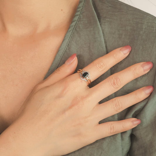 Oval Sapphire Ring in 10K Yellow and White Gold