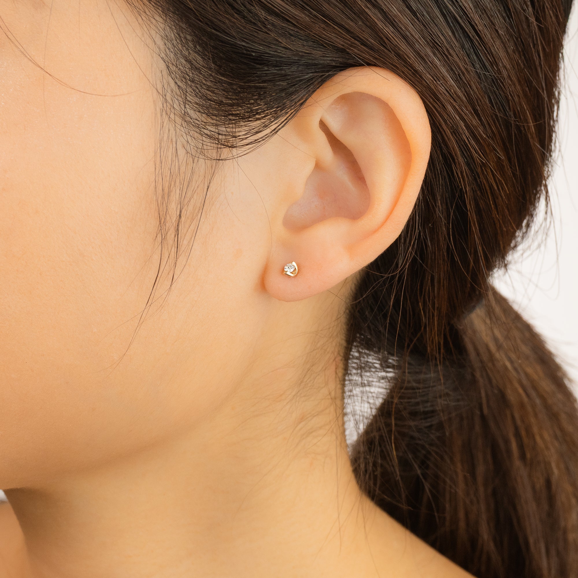 Tension Set Solitaire Lab Grown Diamond Stud Earrings in 14K Yellow Go