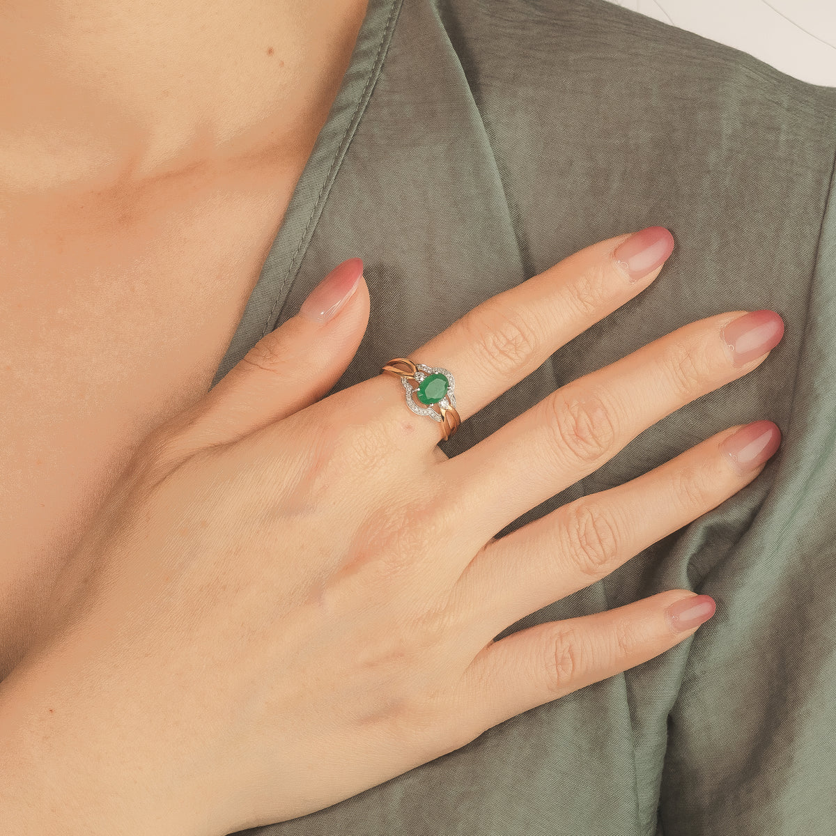 Oval Emerald Ring in 10K Yellow and White Gold