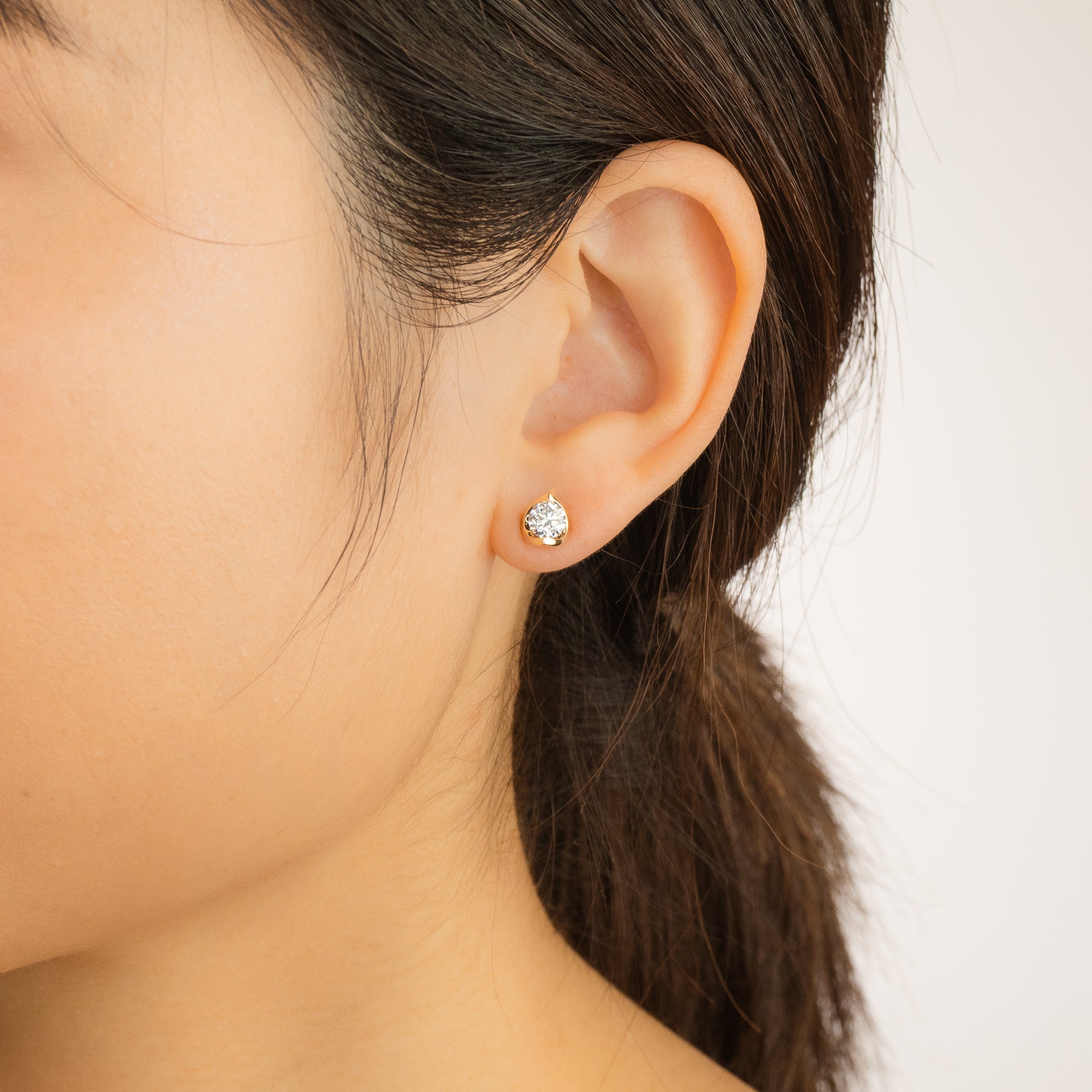 Crescent Set Lab Grown Diamond Stud Earrings in 14K Yellow Gold (0.75