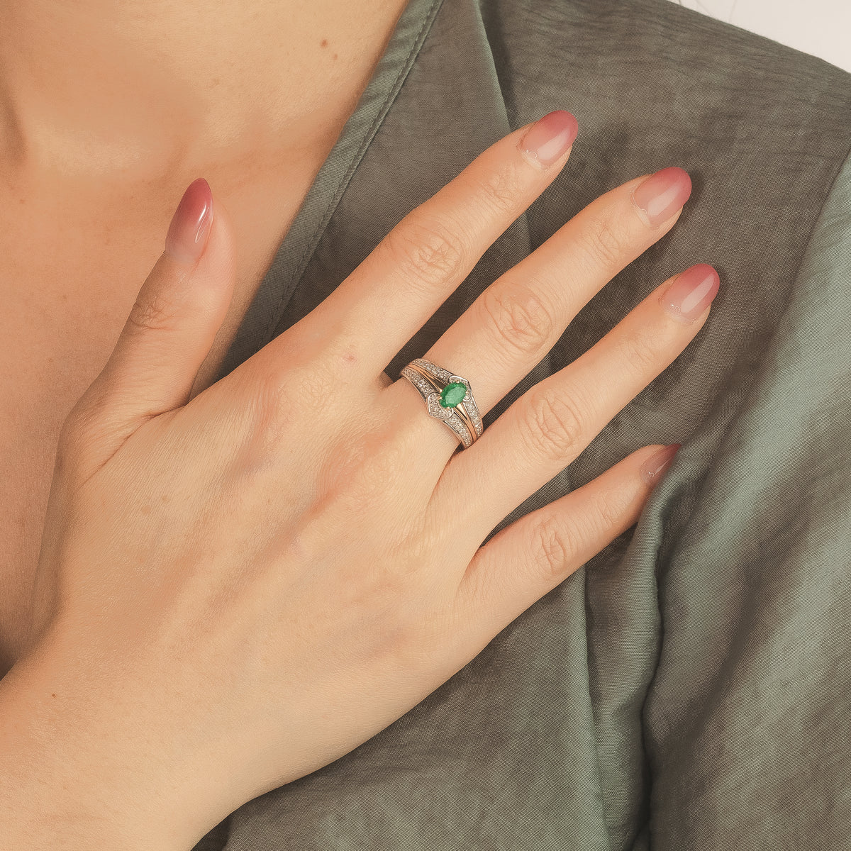 Emerald and Diamond Ring in 10K Yellow and White Gold