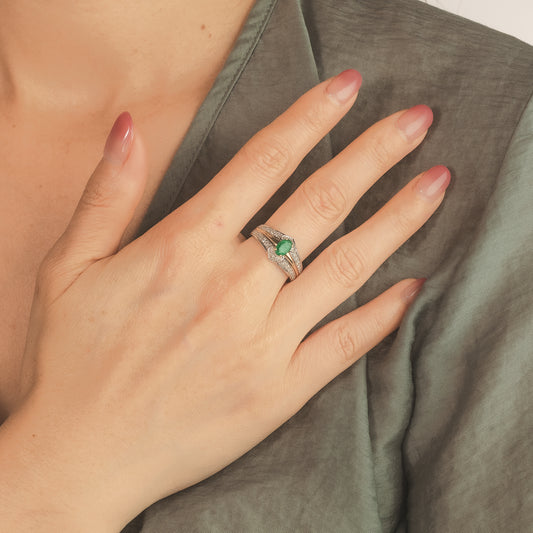 Emerald and Diamond Ring in 10K Yellow and White Gold