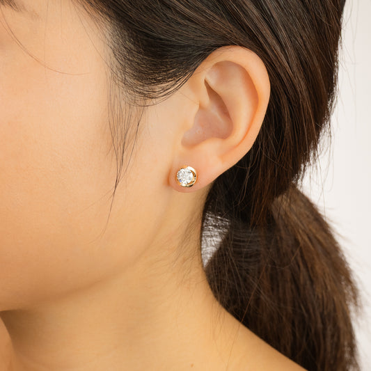 Tension Set Solitaire Lab Grown Diamond Stud Earrings in 14K Yellow Gold (1.50 ct tw)