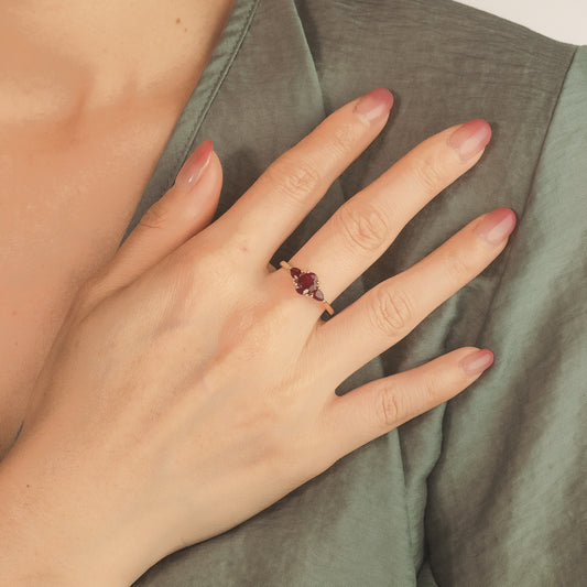 Three Stone Ruby Ring 10K Yellow Gold