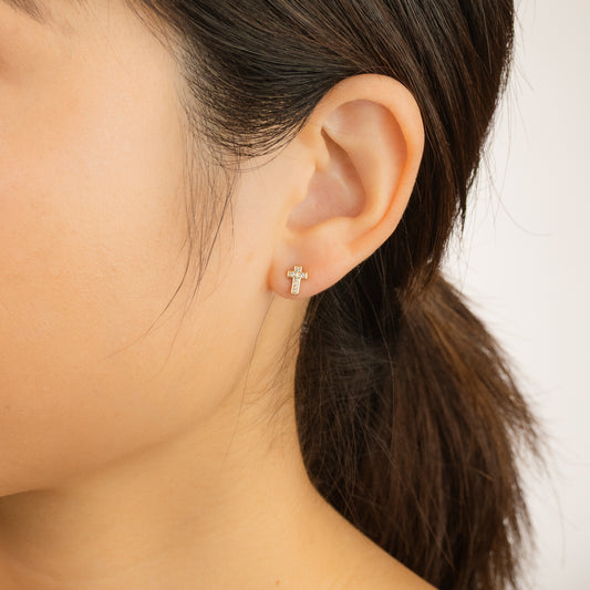 Diamond Cross Stud Earrings in 10K Yellow Gold (0.07 ct tw)
