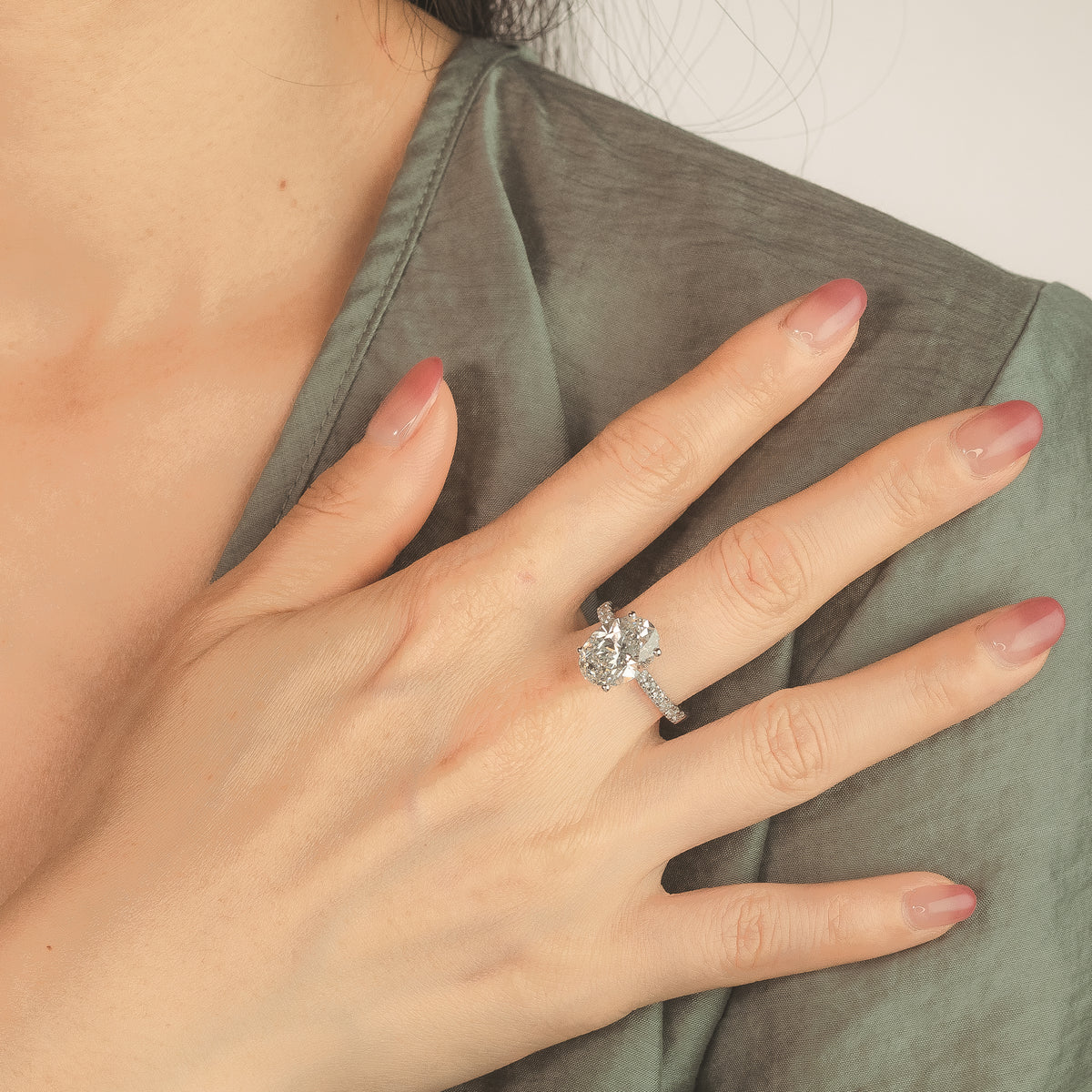 Lab Grown Oval Diamond Engagement Ring in 14K White Gold (4.47 ct tw)