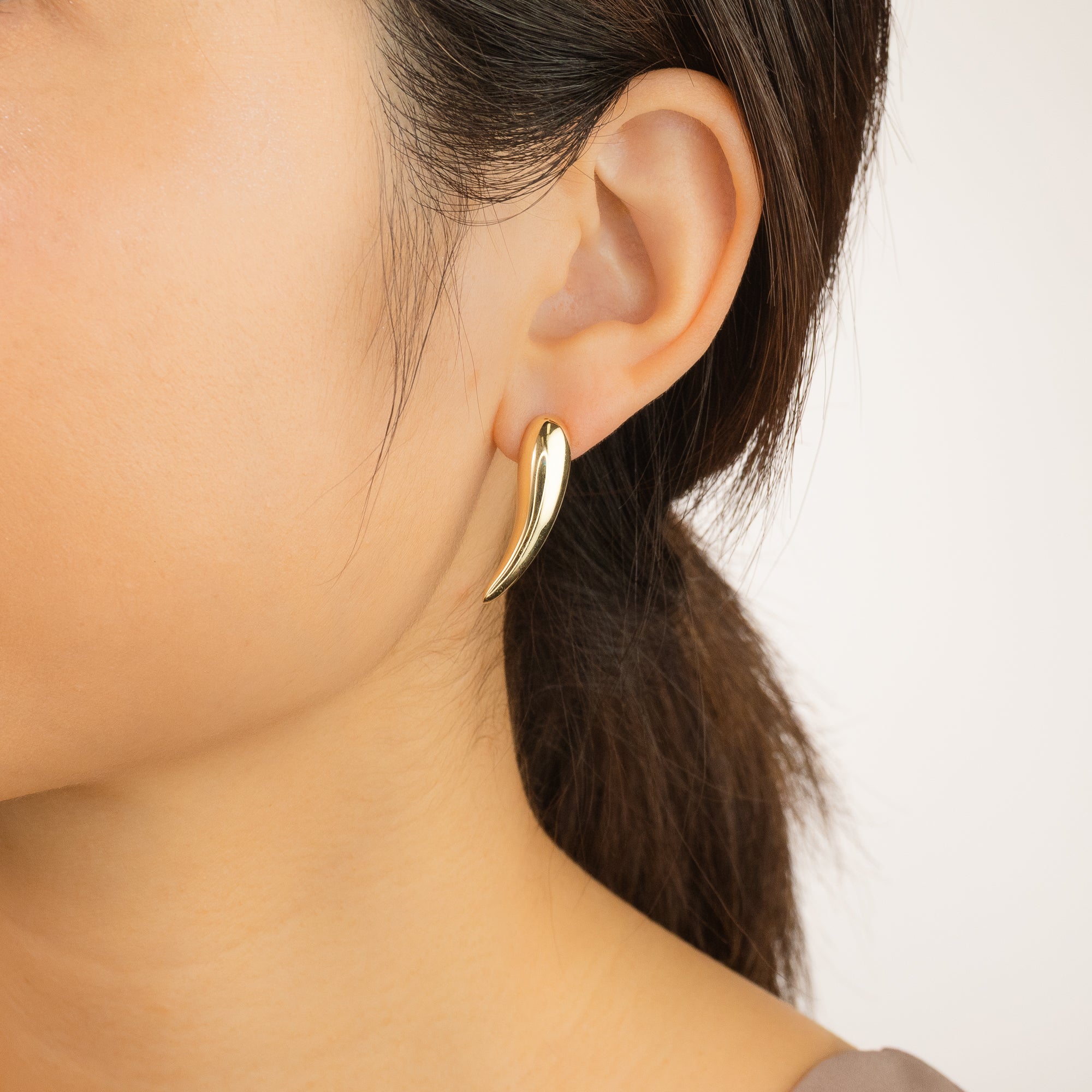 Hollow Rounded Horn Stud Earrings in 10K Yellow Gold