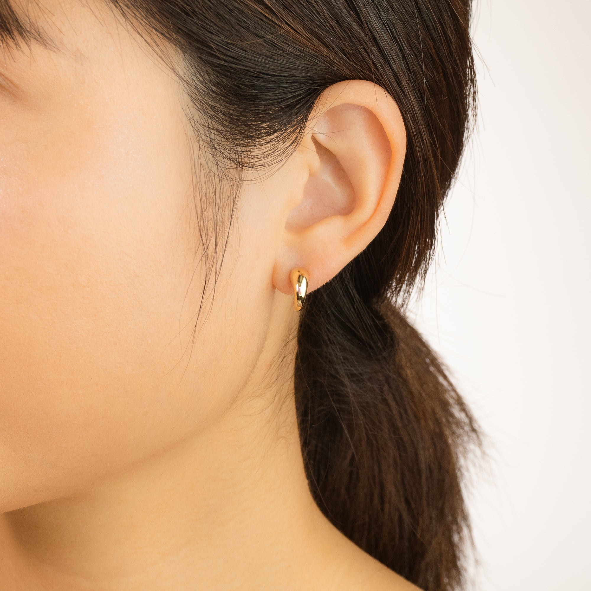 Hollow Rounded Horn Stud Earrings in 10K Yellow Gold