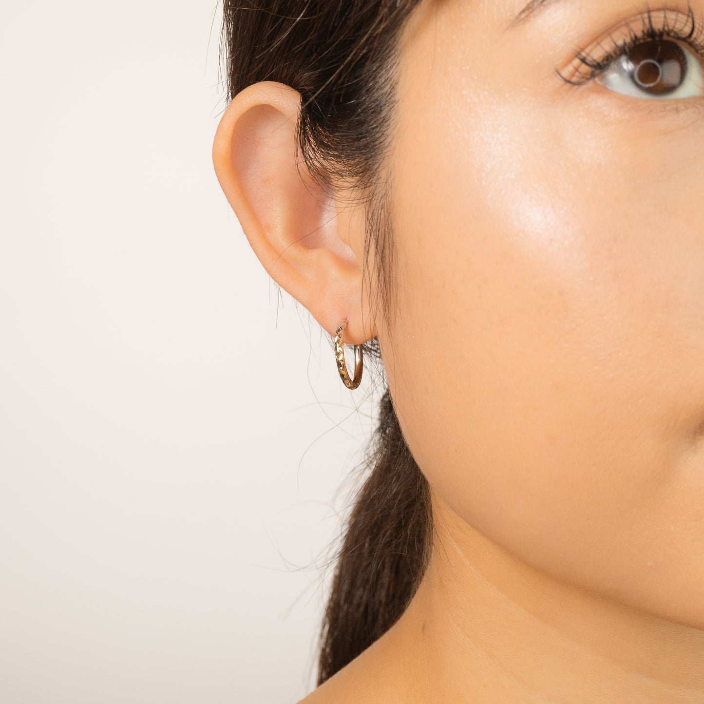 Diamond Cut Hoop Earrings in 10K Yellow and White Gold