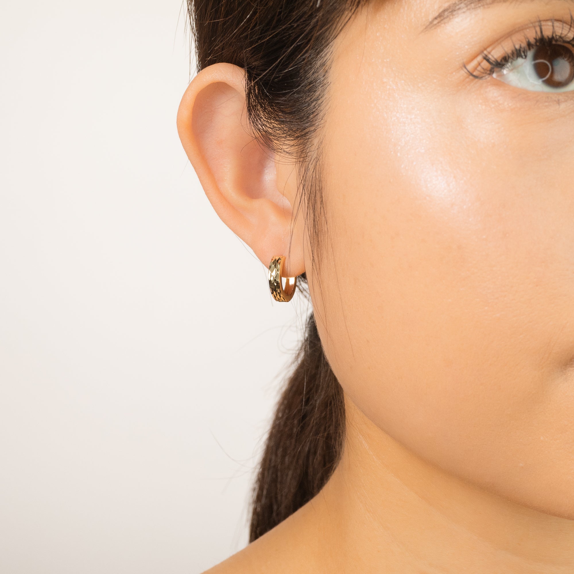 3x12mm Diamond Cut Hoop Earrings in 10K Yellow Gold
