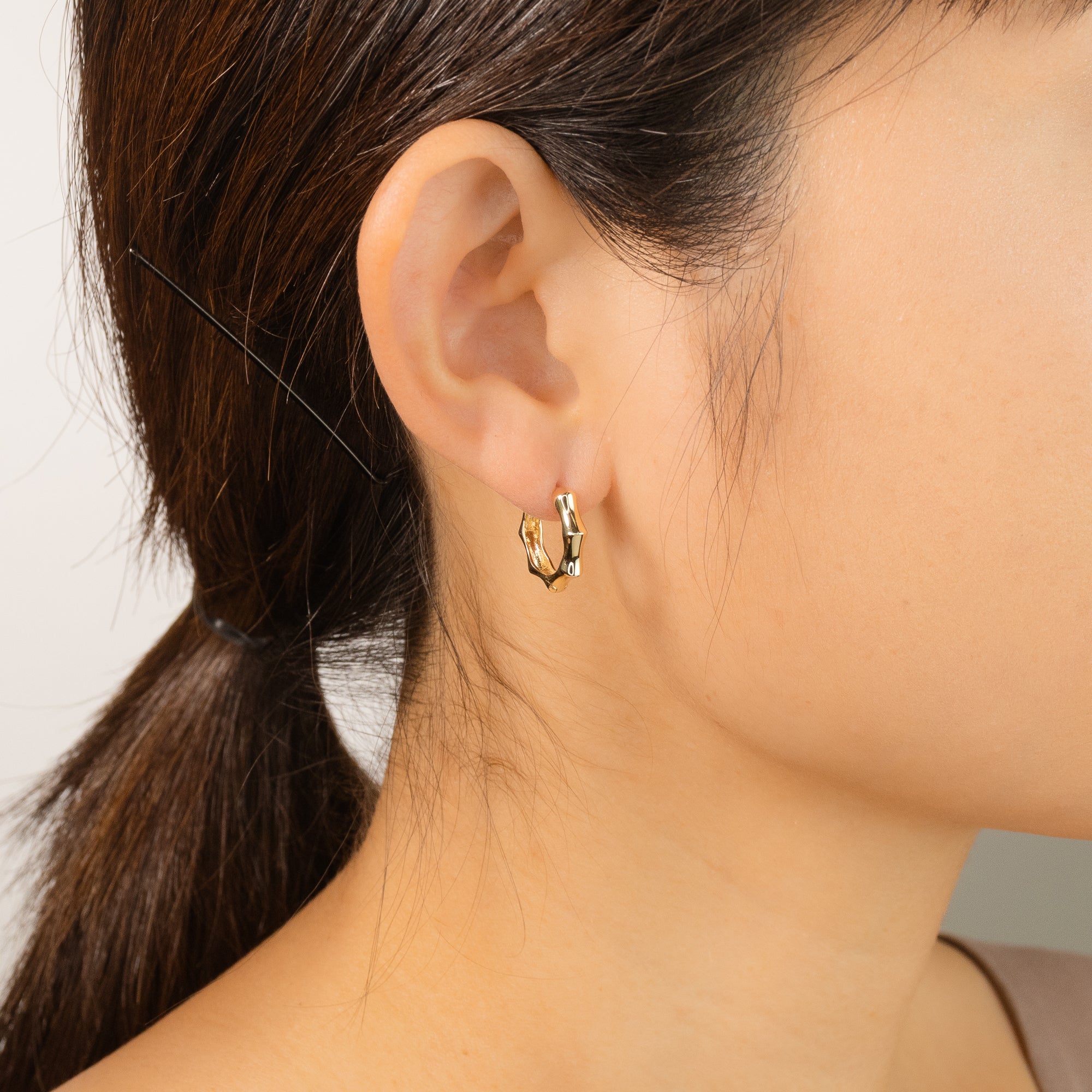 Bamboo Hoop Earrings in 10K Yellow Gold