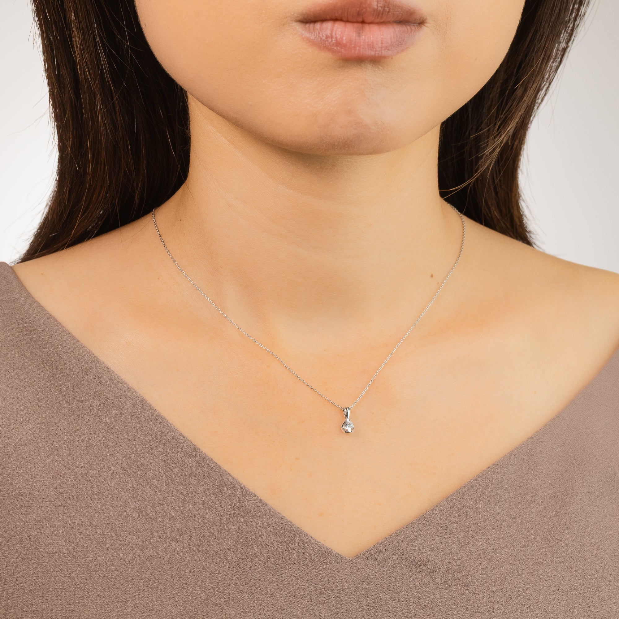 Tension Set Lab Grown Diamond Solitaire Necklace in 14K White Gold (0