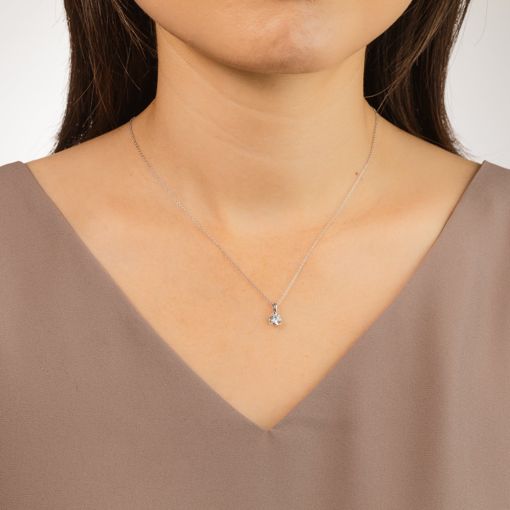 Crescent Set Lab Grown Diamond Solitaire Necklace in 14K White Gold