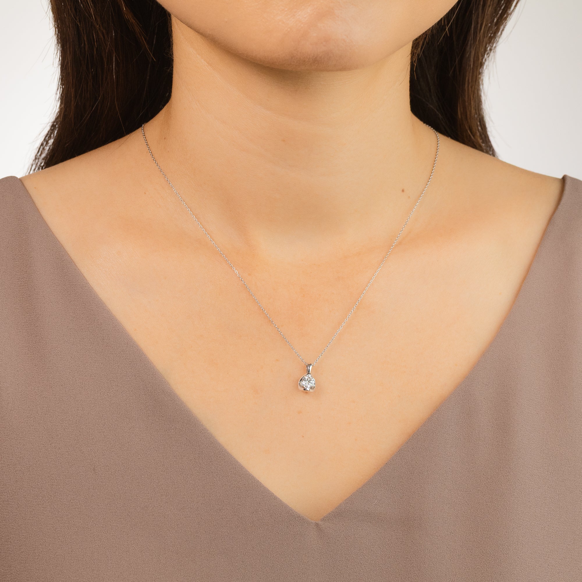 Crescent Set Lab Grown Diamond Solitaire Necklace in 14K White Gold