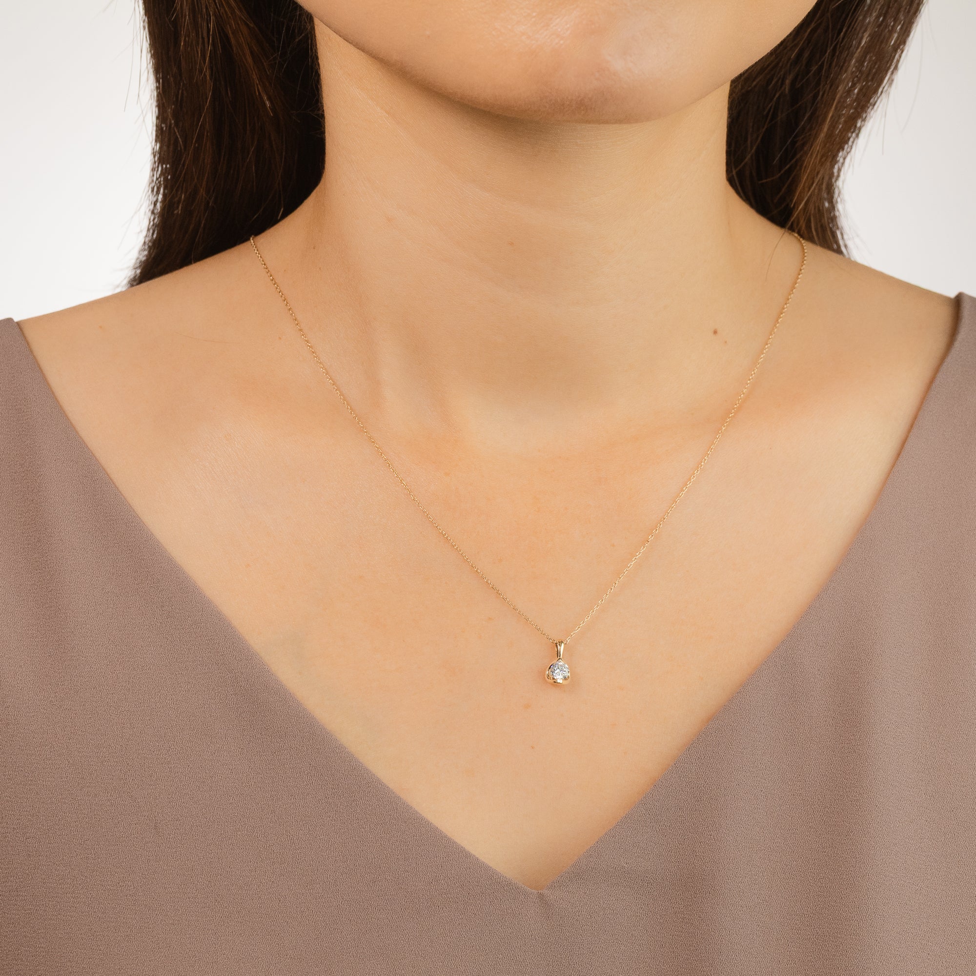 Crescent Set Lab Grown Diamond Solitaire Necklace in 14K Yellow Gold