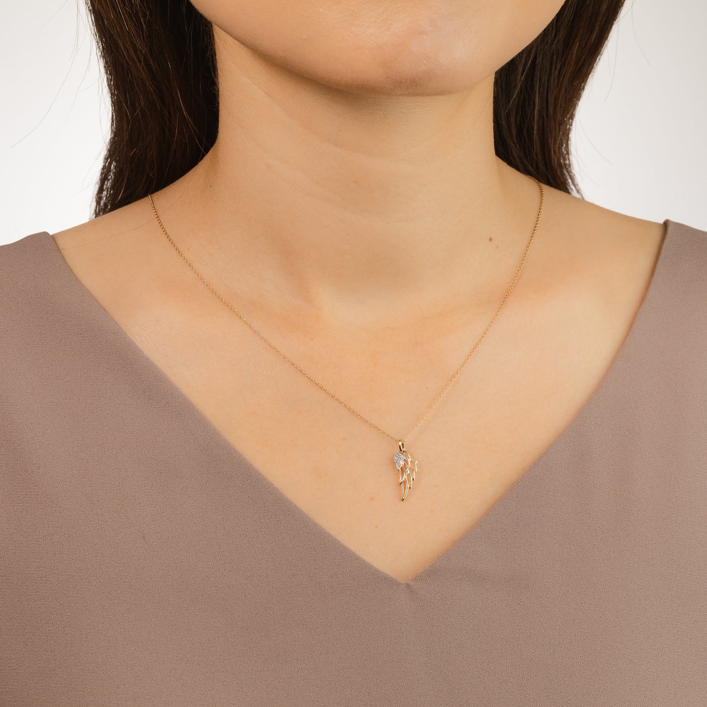 Diamond Angel Wing Necklace in 10K Yellow Gold (0.02 ct tw)