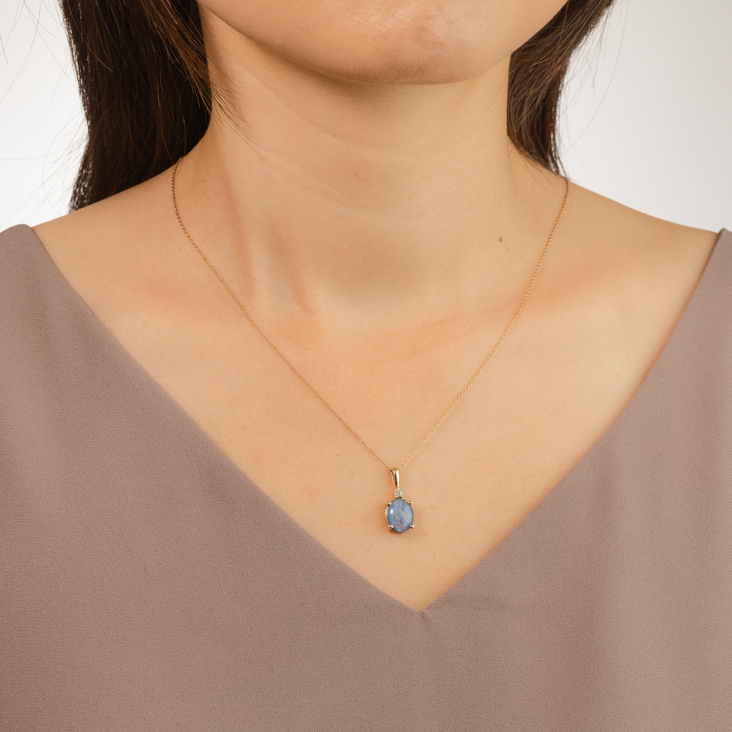Doublet Opal Necklace in 10K Yellow Gold