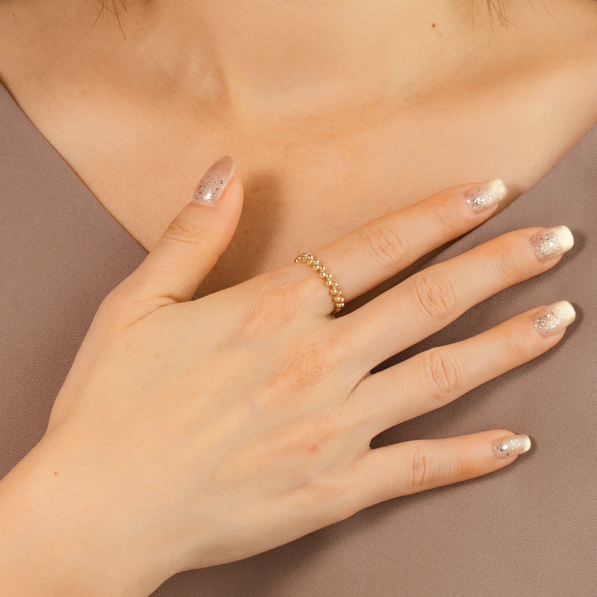 Ladies Beaded Ring 10K Yellow Gold