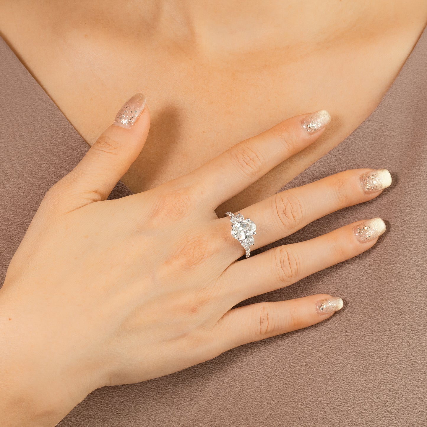Lab Grown Oval Cut Diamond Engagement Ring in 14K White Gold (2.85 ct tw)
