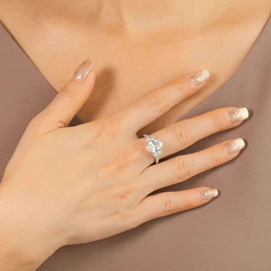 Lab Grown Oval Cut Diamond Engagement Ring in 14K White Gold (2.85 ct tw)