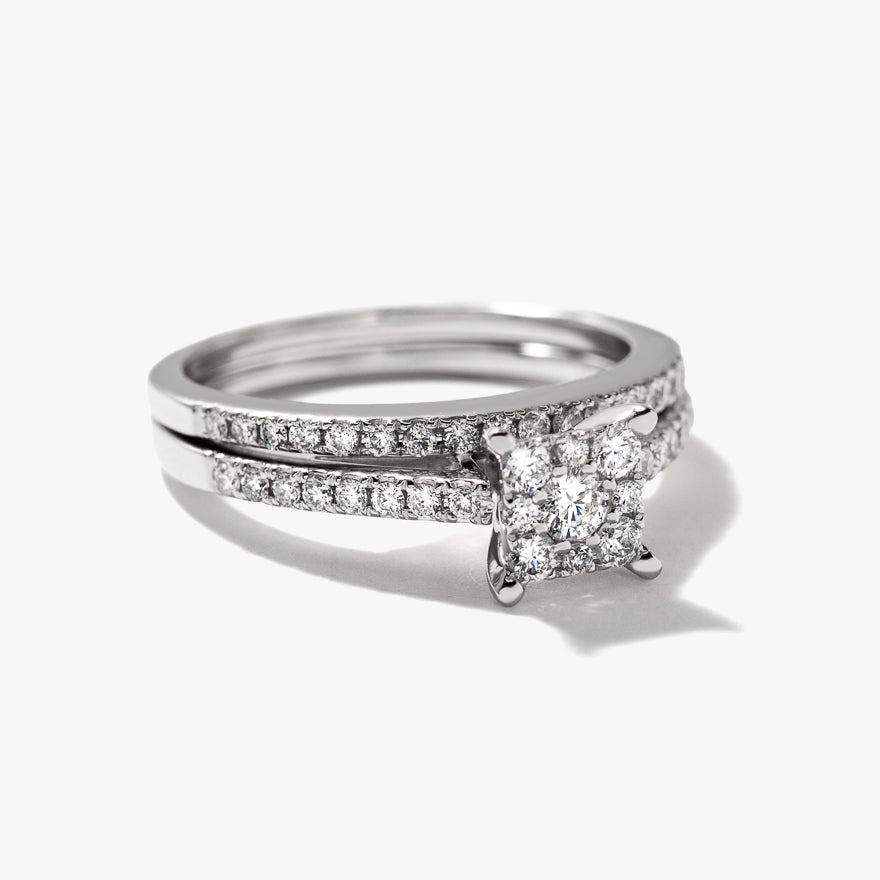 Diamond Cluster 2 Ring Set in 14K White Gold