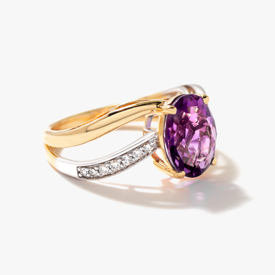 Amethyst Ring in 10K Yellow and White Gold