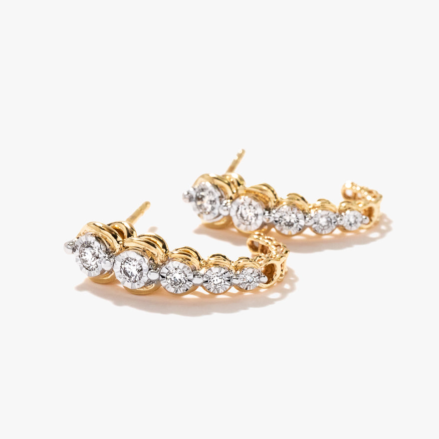 Diamond J Hook Earrings in 10K White and Yellow Gold (0.16 ct tw)