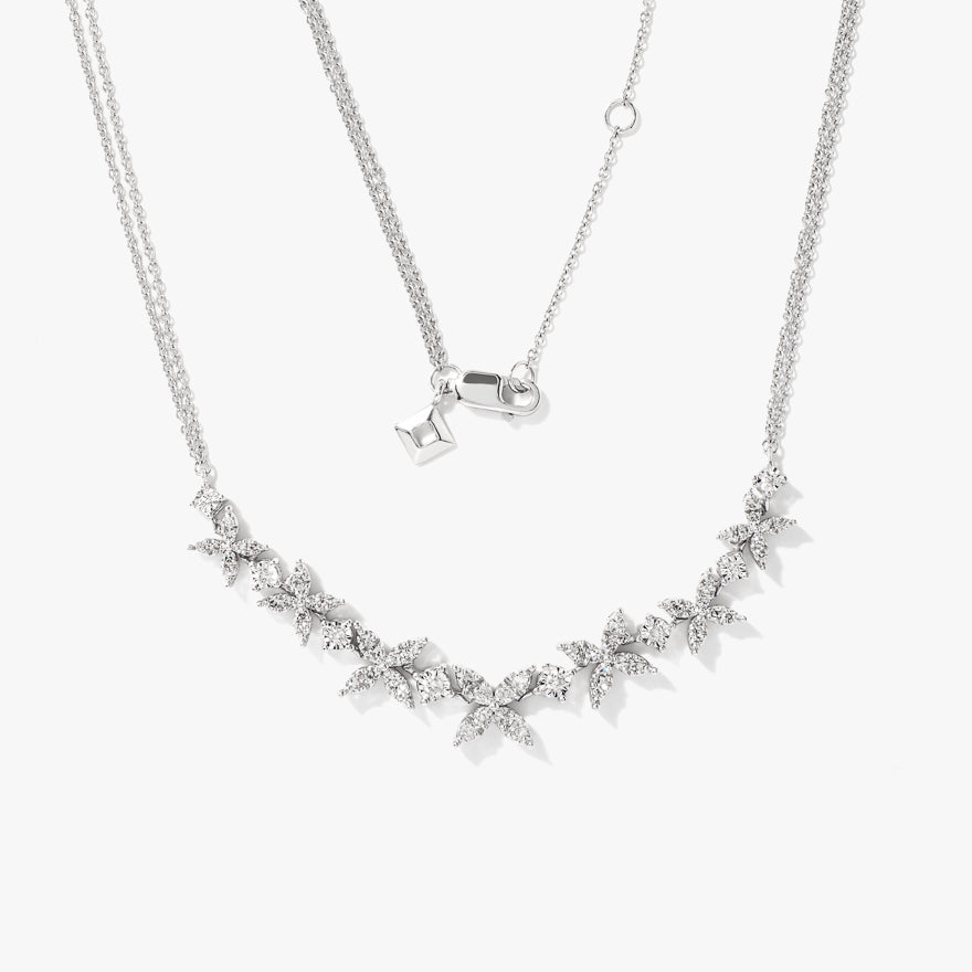 XO Diamond Cluster Necklace with Double Chain in 10K White Gold (0.50 ct tw)