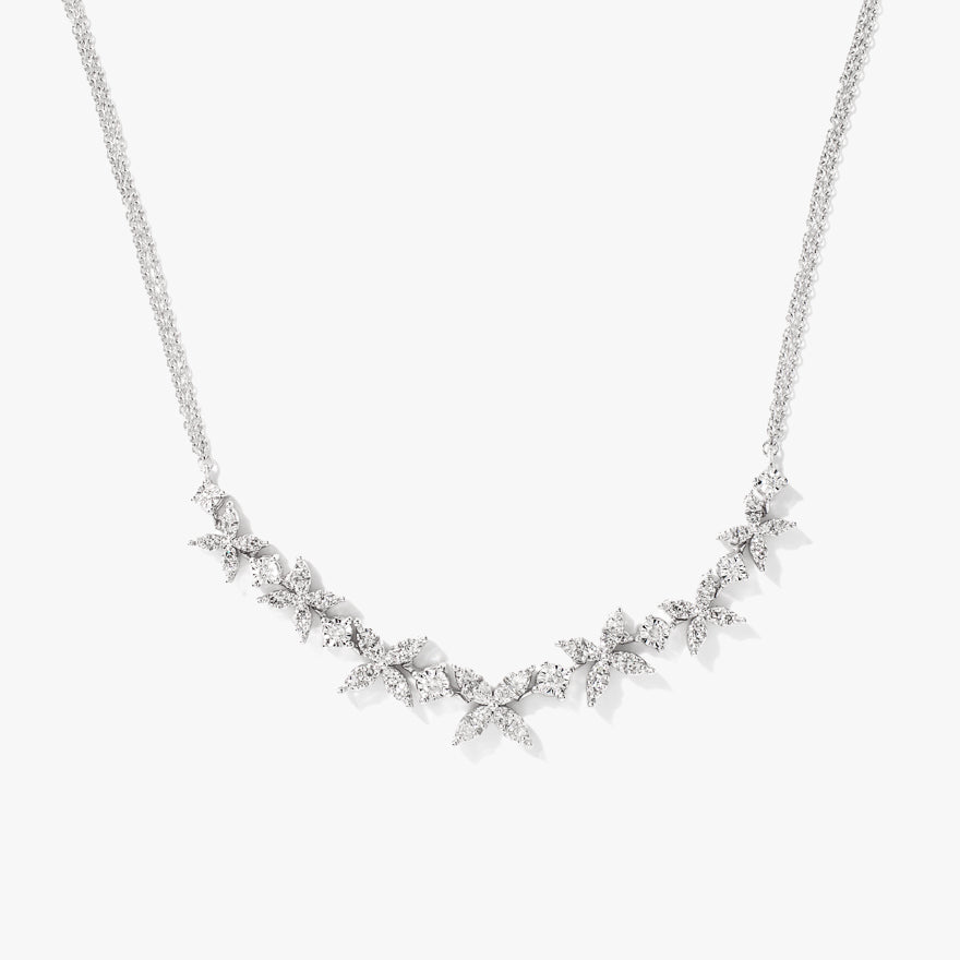 XO Diamond Cluster Necklace with Double Chain in 10K White Gold (0.50 ct tw)