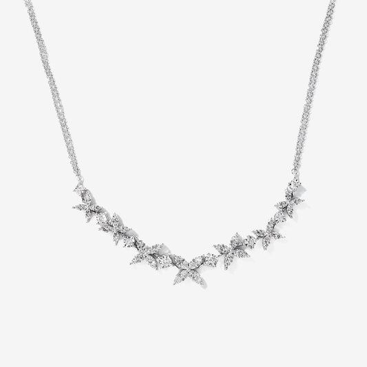 Petal Motif Diamond Cluster Necklace with Double Chain in 10K White Gold (0.50 ct tw)