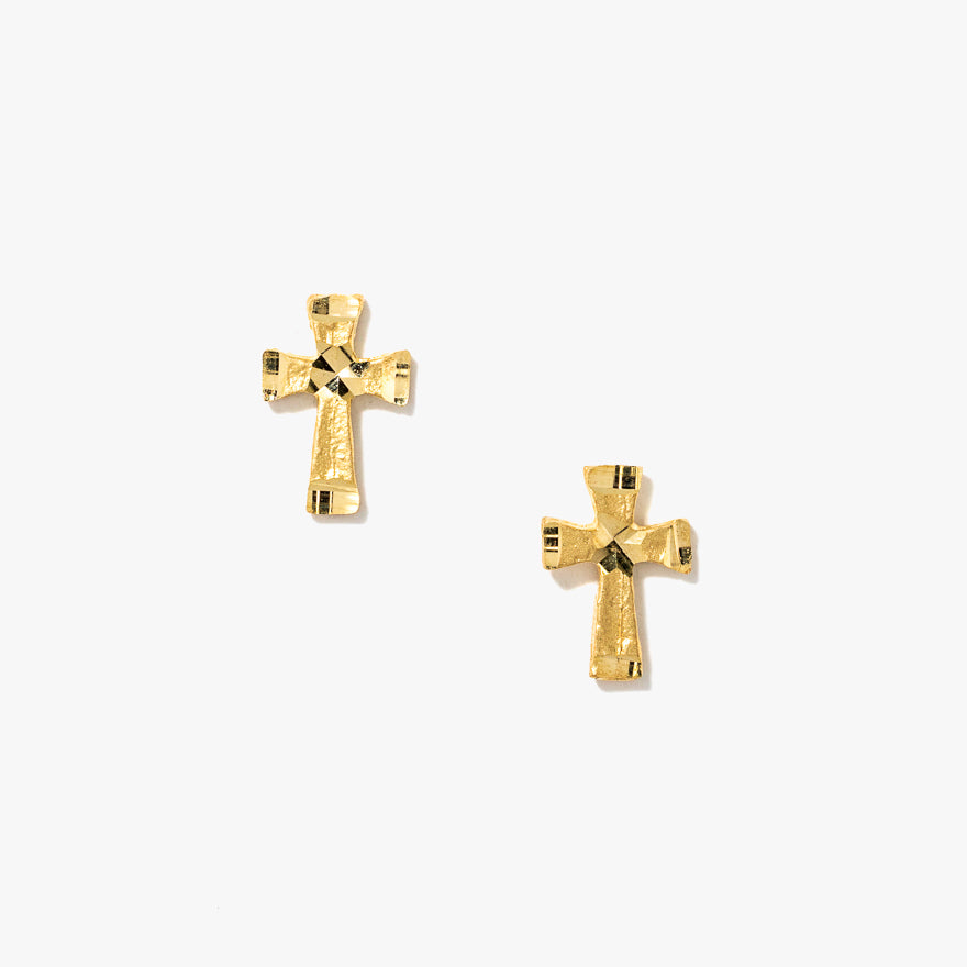 Diamond Cut Cross Stud Earrings in 10K Yellow Gold