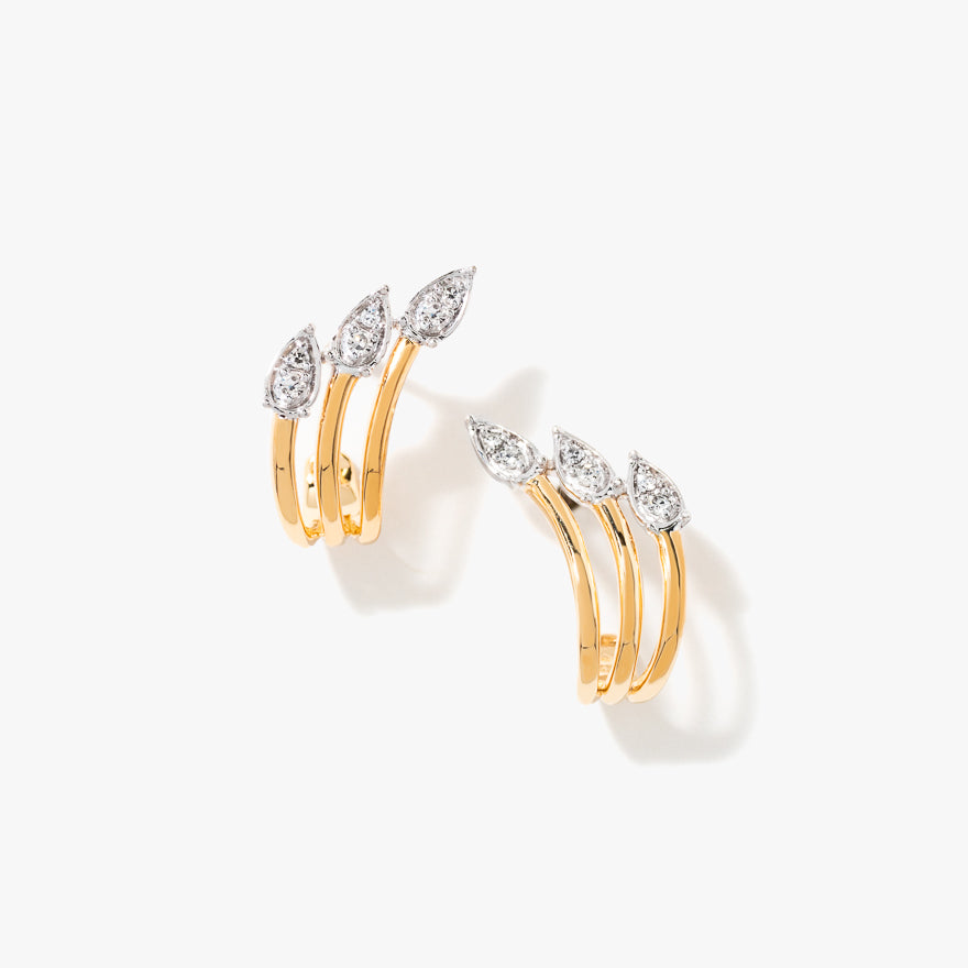 Diamond Cluster Hook Earrings in 10K Yellow and White Gold (0.07 ct tw)